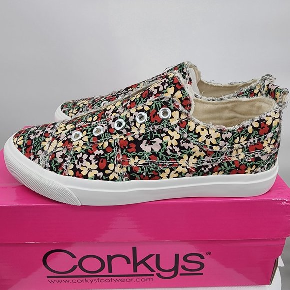 CORKYS Babalu Floral Print Slip On Sneakers Distressed Tennis Shoes 6-11 NWT - Picture 5 of 10